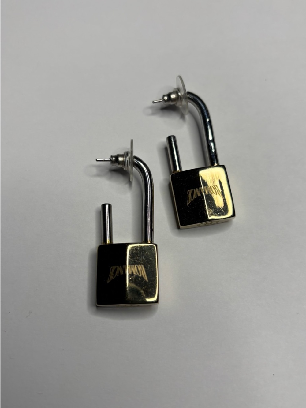 Rare Romance Stainless Steel and Gold Padlock Earrings - Lock Charm Earrings